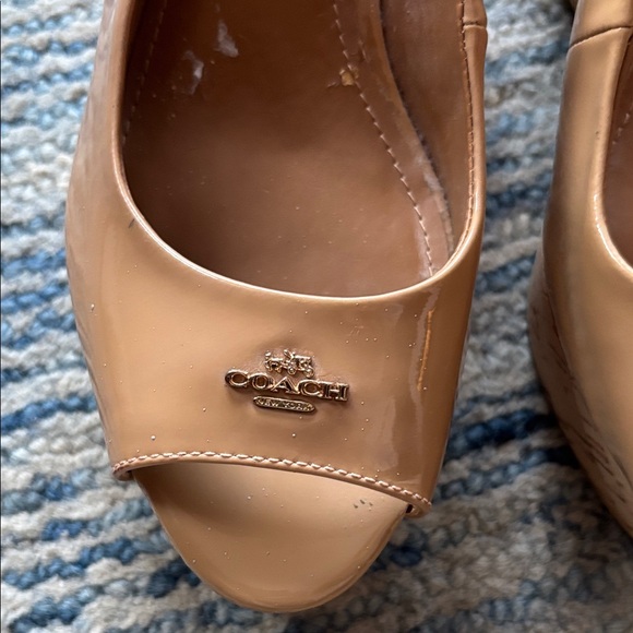 Coach Beige Peep-Toe Wedges - Picture 4 of 10